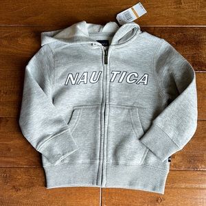 Toddlers Nautica branded grey zip up hoodie with 2 front pockets